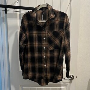 SHEIN Brown and Black Plaid Shirt with Button Front
